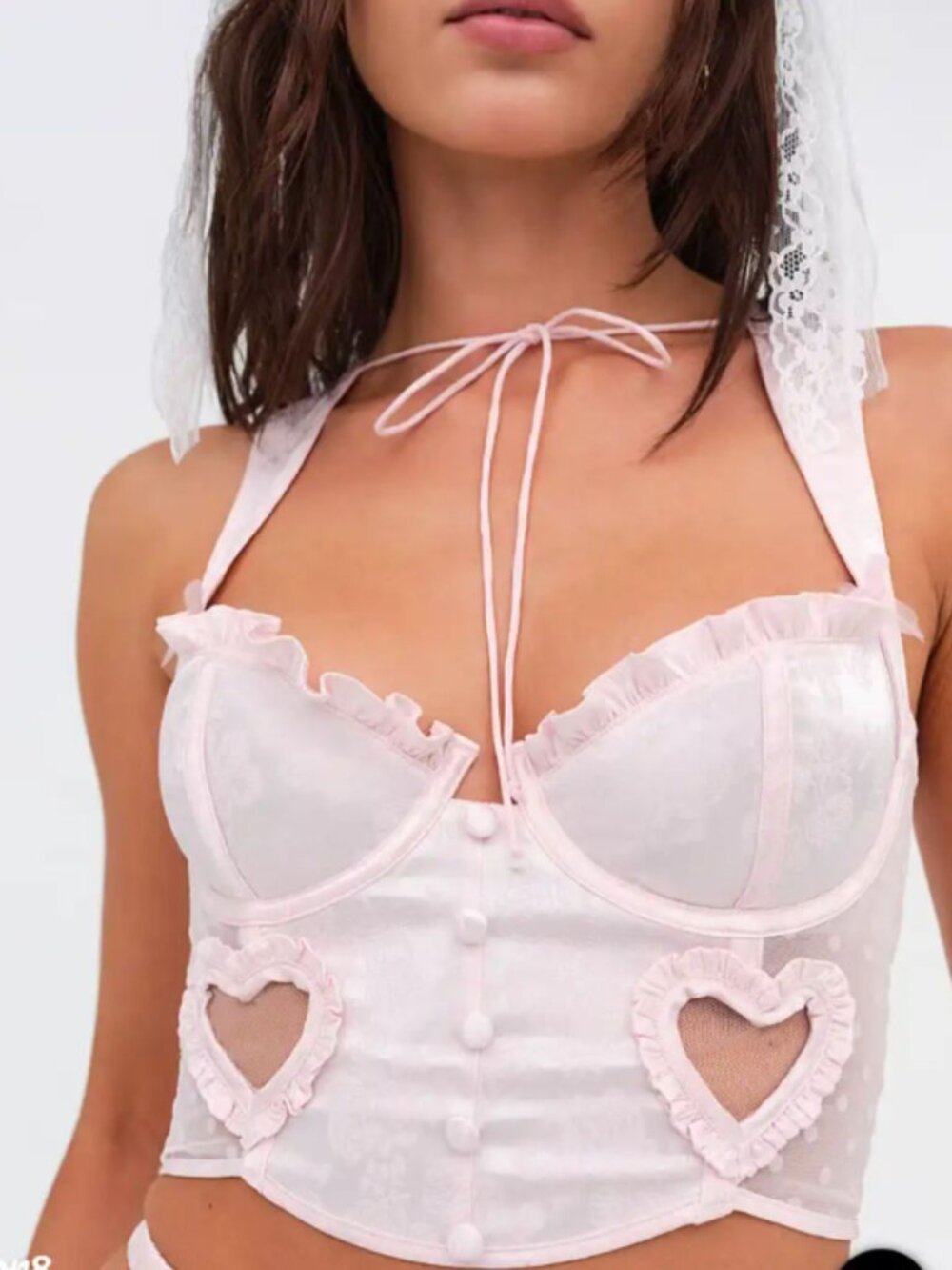New! For Love & Lemons Women's Pink Ailani Ruffle Bustier Top XS 34292